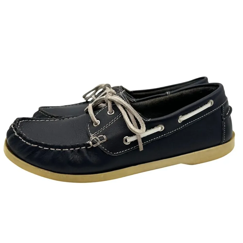 Soul of Africa Size 8 Navy Leather Boat Shoes Handmade Summer Nautical Coastal